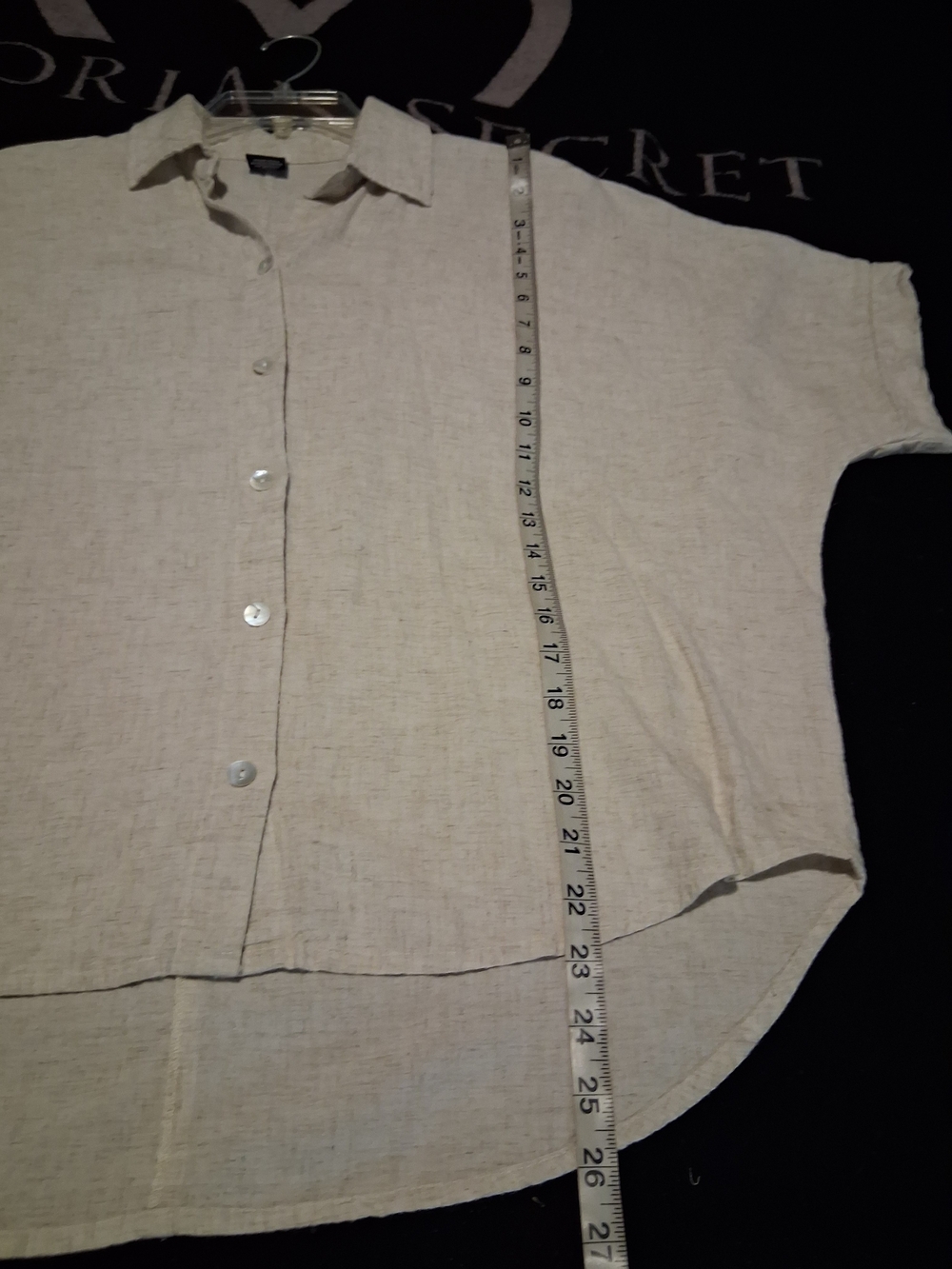 ZURY- Linen-Blend Beige Button-Down Women’s Top - Picture 3 of 5